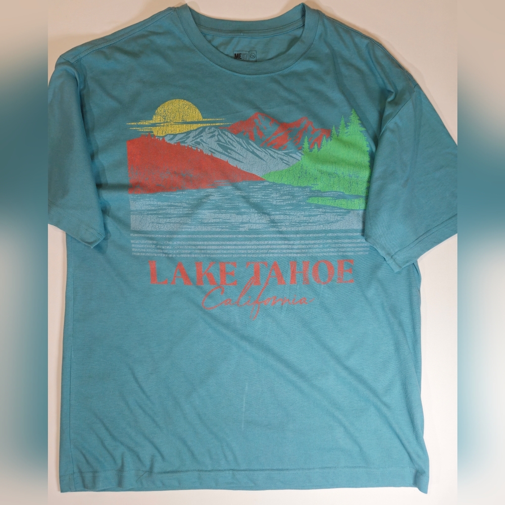 Mad Engine T-Shirt Large Green Lake Tahoe California Graphic Outdoor Theme Tee